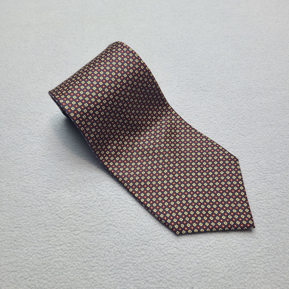Lauren Ralph Lauren Silk Tie Mens OS Navy Red Excellent Geometric Medallion